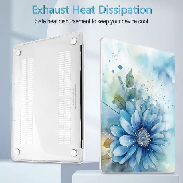 Alt view image 4 of 5 - Mektron Designed Case for MacBook Pro 16 Inch A2141 Cover 2019 Release 16" with Liquid Retina Display/Touch ID, Plastic Hard Shell with Keyboard Skin & Screen Protector, Watercolor Blue Flower