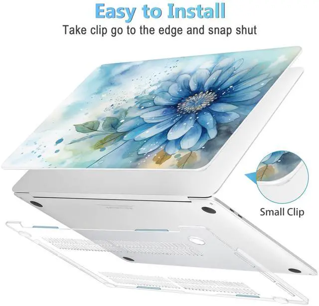 Alt view image 3 of 5 - Mektron Designed Case for MacBook Pro 16 Inch A2141 Cover 2019 Release 16" with Liquid Retina Display/Touch ID, Plastic Hard Shell with Keyboard Skin & Screen Protector, Watercolor Blue Flower