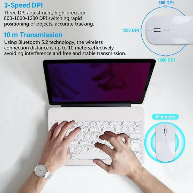 Alt view image 4 of 5 - Bluetooth Keyboard and Mouse Combo for iPad - 9.72" Rechargeable Wireless Keyboard & Mouse, Type-C Charging, Perfect for On-The-Go Professionals (White)