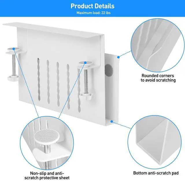 Alt view image 4 of 5 - MAXECHO Desk Side Storage, Under Desk Laptop Mount, Table Side Hanging File Organizer, No Drill Clamp On Cable Management Tray, Laptop Holder with Magnetic Pen Holder for Office and Home, Load 22 Lbs
