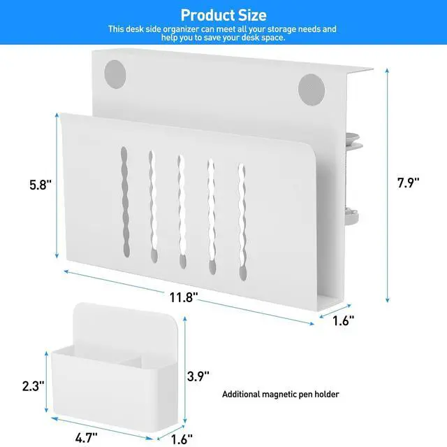Alt view image 5 of 5 - MAXECHO Desk Side Storage, Under Desk Laptop Mount, Table Side Hanging File Organizer, No Drill Clamp On Cable Management Tray, Laptop Holder with Magnetic Pen Holder for Office and Home, Load 22 Lbs