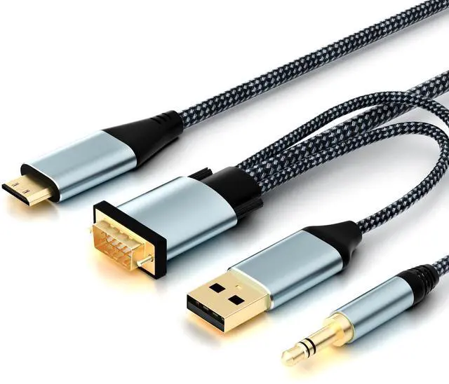 Main image of VGA to Mini HDMI Cable 6FT, Uni-Directional VGA to Mini HDMI(Male to Male) Compatible for Computer, Desktop, Laptop, PC, Monitor, Projector, HDTV, Roku, Xbox and More