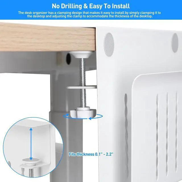 Alt view image 2 of 5 - MAXECHO Desk Side Storage, Under Desk Laptop Mount, Table Side Hanging File Organizer, No Drill Clamp On Cable Management Tray, Laptop Holder with Magnetic Pen Holder for Office and Home, Load 22 Lbs