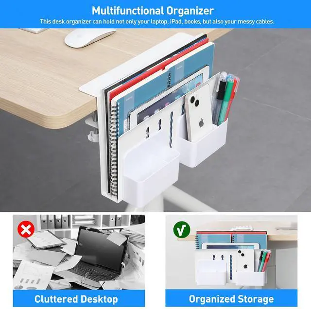 Alt view image 3 of 5 - MAXECHO Desk Side Storage, Under Desk Laptop Mount, Table Side Hanging File Organizer, No Drill Clamp On Cable Management Tray, Laptop Holder with Magnetic Pen Holder for Office and Home, Load 22 Lbs