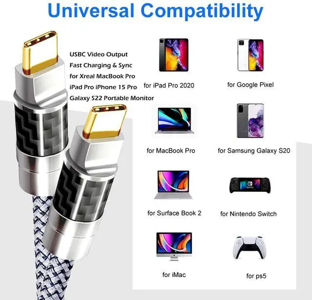 Alt view image 3 of 5 - YOTETION Type C to C 25FT Cable, 4K60HZ GEN2x2(Data usb2.0),Type C Video Output from USB3.2/ USB4.0& Sync for Xreal MacBook Pro iPad Pro iPhone 15/16/17 Pro Galaxy S22 Portable Monitor (Blak)