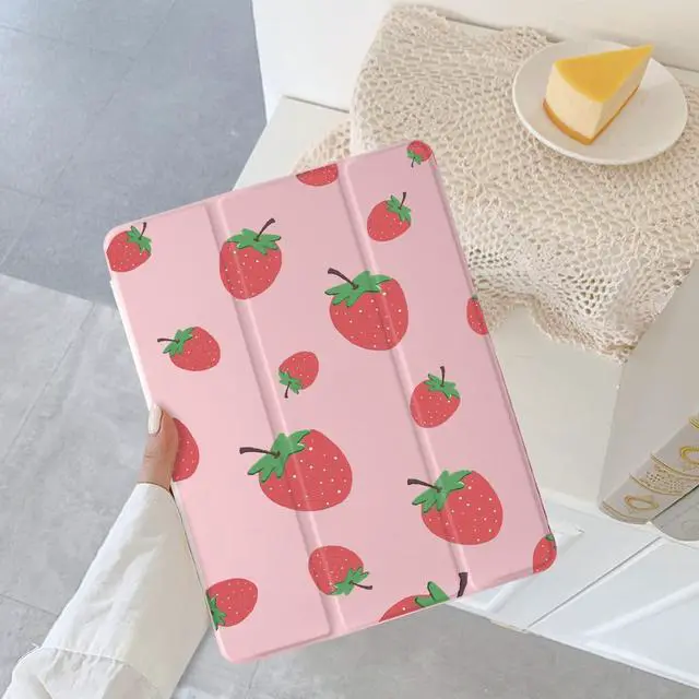 Alt view image 2 of 5 - Cute Fruit Strawberry for iPad Mini 5 Case with Pencil Holder, Auto Sleep/Wake, Pink Leather Soft TPU Back Cover