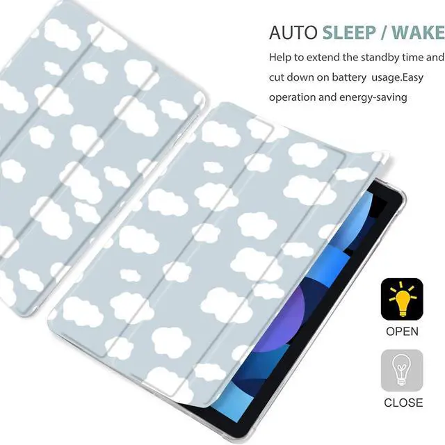 Alt view image 4 of 5 - MAYCARI White Cloud Case foriPad Pro 12.9 Inch 2022/2021/2020 with Pencil Holder, Cute iPad Pro 6th/5th/4th Generation Protective Case with Soft TPU Back, Auto Sleep/Wake Cover Slim Shell for Girls