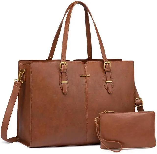 Main image of LOVEVOOK Laptop Bag for Women,Vintage Tote Bag for Work,Waterproof Handbags Shoulder Bag,Leather Office Computer Bag
