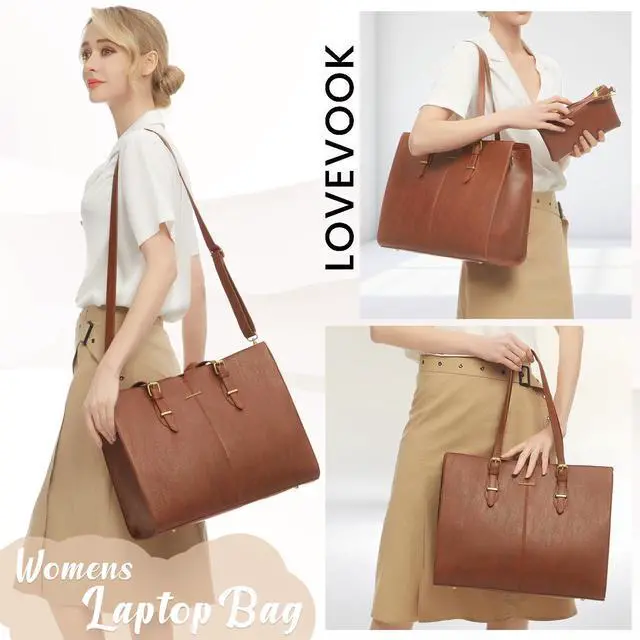 Alt view image 2 of 5 - LOVEVOOK Laptop Bag for Women,Vintage Tote Bag for Work,Waterproof Handbags Shoulder Bag,Leather Office Computer Bag