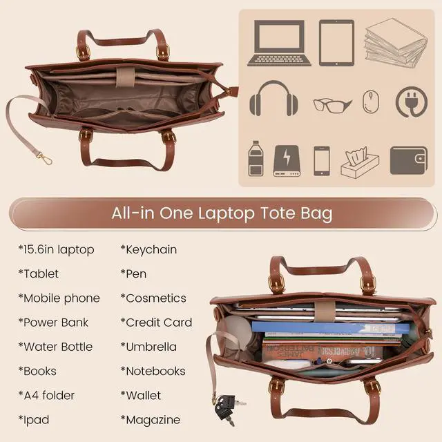 Alt view image 3 of 5 - LOVEVOOK Laptop Bag for Women,Vintage Tote Bag for Work,Waterproof Handbags Shoulder Bag,Leather Office Computer Bag