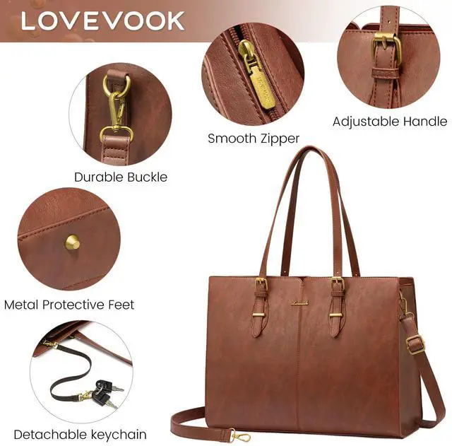 Alt view image 4 of 5 - LOVEVOOK Laptop Bag for Women,Vintage Tote Bag for Work,Waterproof Handbags Shoulder Bag,Leather Office Computer Bag