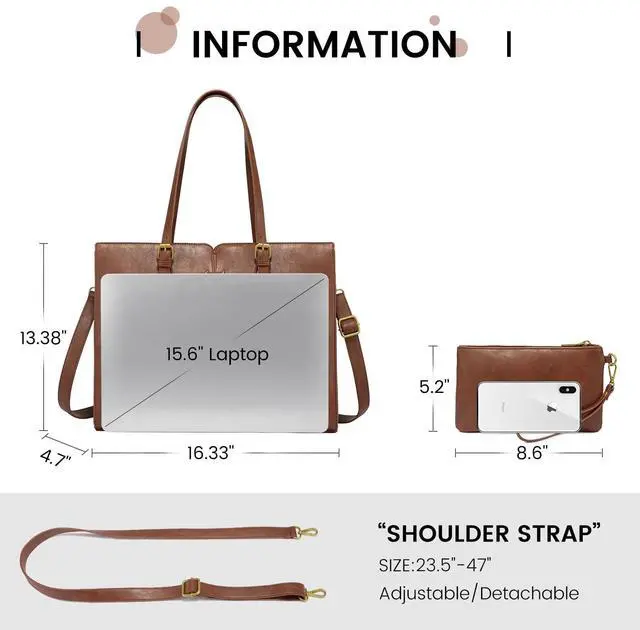 Alt view image 5 of 5 - LOVEVOOK Laptop Bag for Women,Vintage Tote Bag for Work,Waterproof Handbags Shoulder Bag,Leather Office Computer Bag
