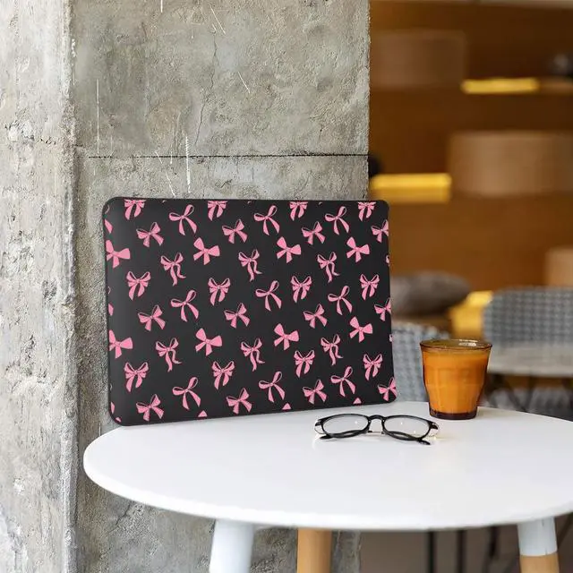 Alt view image 3 of 5 - Cute Kawaii Pink Bow Laptop Sleeves 13 Inch, Black Faux Leather Cover Case for Women Girls, Compatible with MacBook Air 13" 2018-2024/MacBook Pro 13" 2016-2024