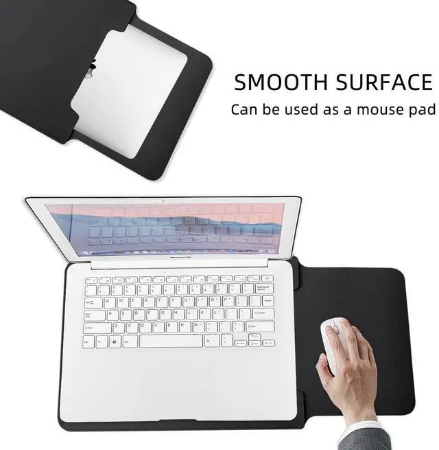 Alt view image 5 of 5 - Cute Kawaii Pink Bow Laptop Sleeves 13 Inch, Black Faux Leather Cover Case for Women Girls, Compatible with MacBook Air 13" 2018-2024/MacBook Pro 13" 2016-2024