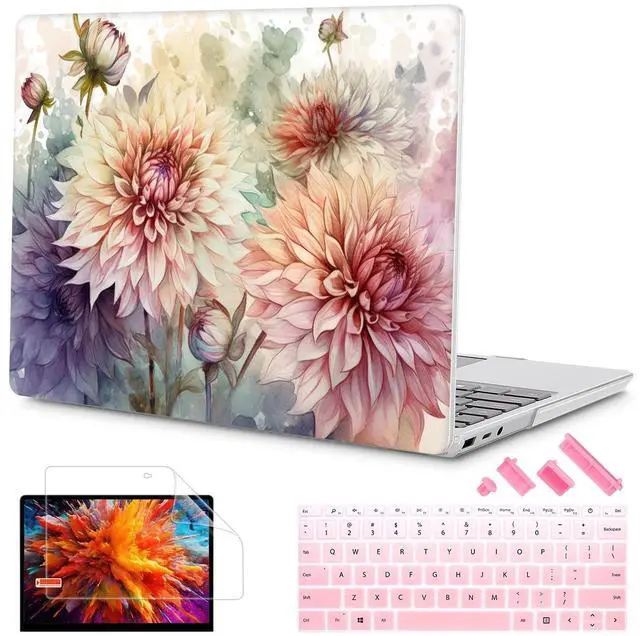 Main image of Mektron Case for 13.5" Microsoft Surface Laptop 5/4/3 with Metal Palm Rest Model 1951/1868, 2019/2021/2022 Release Plastic Hard Shell Cover with Screen Protector + Keyboard Cover, Watercolor Dahlias