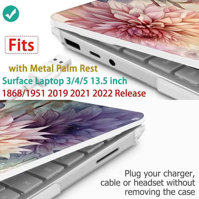 Alt view image 3 of 5 - Mektron Case for 13.5" Microsoft Surface Laptop 5/4/3 with Metal Palm Rest Model 1951/1868, 2019/2021/2022 Release Plastic Hard Shell Cover with Screen Protector + Keyboard Cover, Watercolor Dahlias