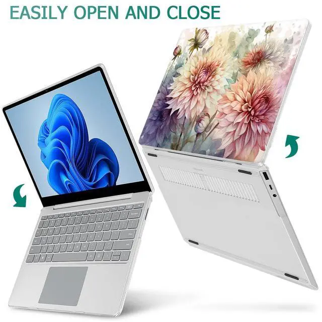 Alt view image 4 of 5 - Mektron Case for 13.5" Microsoft Surface Laptop 5/4/3 with Metal Palm Rest Model 1951/1868, 2019/2021/2022 Release Plastic Hard Shell Cover with Screen Protector + Keyboard Cover, Watercolor Dahlias
