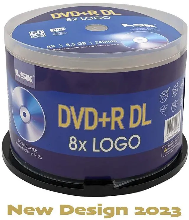 Alt view image 2 of 5 - DVD+R DL Double Layer Logo 8X 8.5GB 240min Video - LSK Media Logo Top, 50 Pack in Spindle | Blank DVDs for Burning Video | DVD Discs Blank | Recordable DVDs