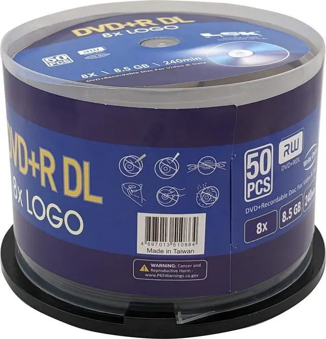 Alt view image 3 of 5 - DVD+R DL Double Layer Logo 8X 8.5GB 240min Video - LSK Media Logo Top, 50 Pack in Spindle | Blank DVDs for Burning Video | DVD Discs Blank | Recordable DVDs