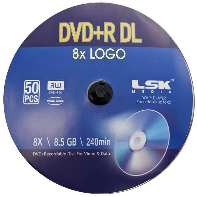 Alt view image 5 of 5 - DVD+R DL Double Layer Logo 8X 8.5GB 240min Video - LSK Media Logo Top, 50 Pack in Spindle | Blank DVDs for Burning Video | DVD Discs Blank | Recordable DVDs