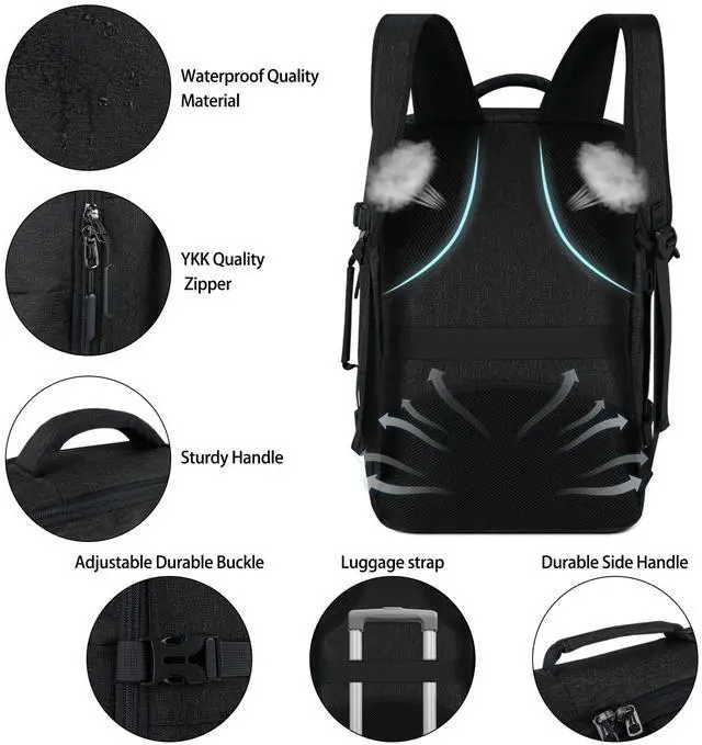 Alt view image 5 of 5 - Travel Backpack for Men Women 17 Inch Flight Approved Carry on Backpack Waterproof Large 40L Luggage Daypack Business College Weekender Overnight Laptop Backpack with 3 Packing Cubes, Black