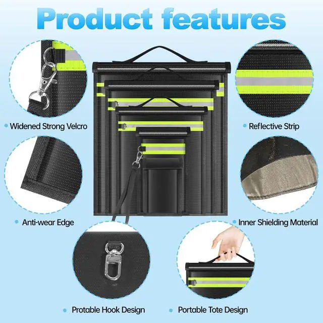 Alt view image 3 of 5 - Lulrsay 5 Pack Faraday Bags EMP Proof,Faraday Bags for Laptops Tablets Phones Car Keys,Faraday Cage with Handle&Reflective Strip,EMP bags Faraday Pouch for Electronics Fireproof Waterproof