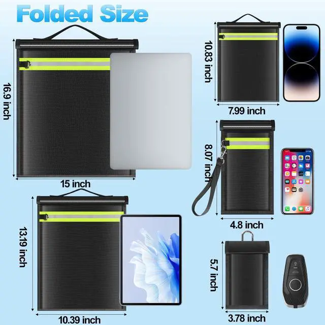 Alt view image 4 of 5 - Lulrsay 5 Pack Faraday Bags EMP Proof,Faraday Bags for Laptops Tablets Phones Car Keys,Faraday Cage with Handle&Reflective Strip,EMP bags Faraday Pouch for Electronics Fireproof Waterproof