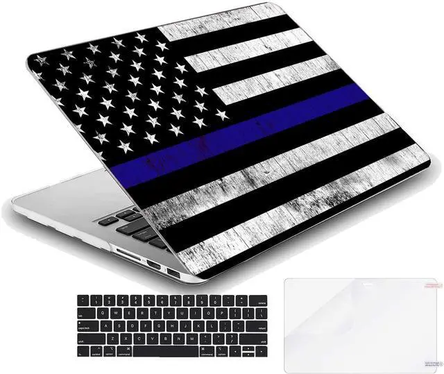 Alt view image 2 of 5 - MINGDAO Case Compatible with MacBook Pro 13 inch, Hard Protective Shell with Keyboard Cover (M1 A2338 A2289 A2251 A2159 A1989 A1706 A1708, 2016-2020 Release) - Thin Blue Line Grunge USA Flag