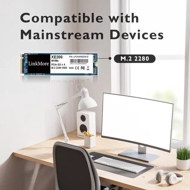 Alt view image 2 of 5 - LinkMore XE200 512GB PCIe Gen3 NVMe M.2 2280 Internal Solid State Drive, Gen3.0X4 Read Speed Up to 2500MB/s for Latop and PC