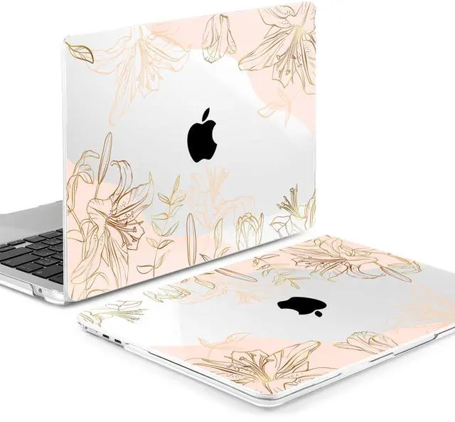 Alt view image 3 of 5 - MEEgoodo for M4/M3/M2 MacBook Air 15.3 inch Case 2025 2024 2023, Case Fit Model (A3241/A3114/A2941) for MacBook Air 15 inch, Laptop Hard Shell with Keyboard Cover, Gold Flowers Lilies