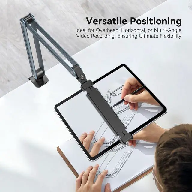 Alt view image 5 of 5 - Mechrig Aluminum Tablet Stand Holder - 360deg Adjustable & Foldable Phone iPad Holder for Desk Mount, Dual-Device Desk Clamp for iPad Pro/Air/Mini, Samsung Galaxy Tab, Kindle, Switch & Phones 4-13"