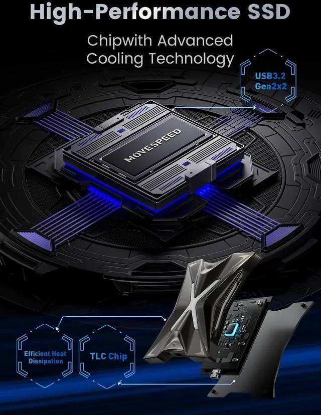 Alt view image 4 of 5 - MOVE SPEED Magnetic 4TB Portable External SSD - 2000MB/s USB-C 3.2x2, PS5/PC/Smartphone Compatible Portable Drive, Compact Durable Storage for Gamers & Creators