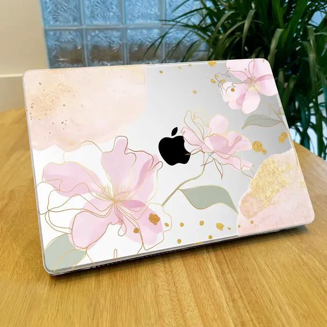 Alt view image 3 of 5 - Lepeoac for MacBook Pro 14 Inch 2024 2023 2022 2021 Release M4 A3112 A3401 A3185 M3 A2918 A2992 M2 A2779 M1 A2442 Pro/Max Chip, Plastic Hard Shell Case with Keyboard Cover, Gold Blossom Flowers