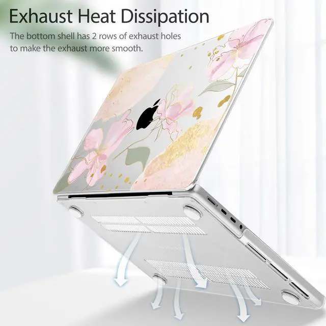 Alt view image 5 of 5 - Lepeoac for MacBook Pro 14 Inch 2024 2023 2022 2021 Release M4 A3112 A3401 A3185 M3 A2918 A2992 M2 A2779 M1 A2442 Pro/Max Chip, Plastic Hard Shell Case with Keyboard Cover, Gold Blossom Flowers