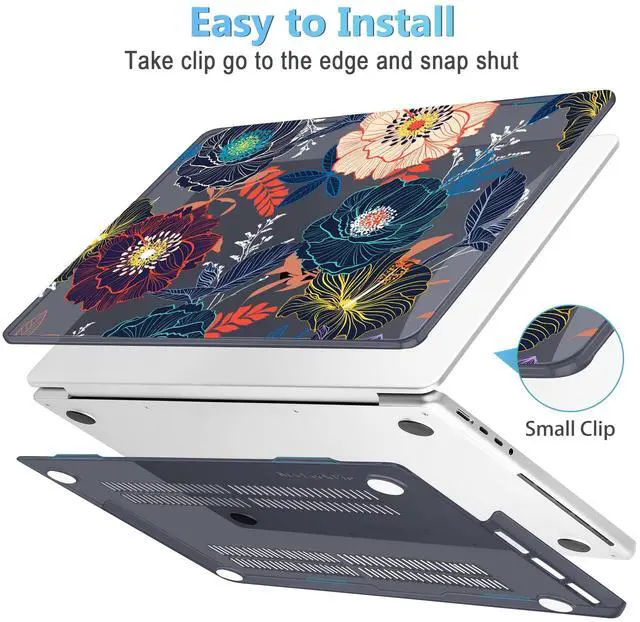 Alt view image 3 of 5 - Mektron Case for MacBook Pro 14 inch 2024 2023 2021 Model M4 A3112 A3401 A3185 M3 A2918 A2992 M2 A2779 M1 A2442 Pro/Max, Plastic Hard Shell Case Cover for MacBook Pro 14" with Touch ID, Dahlia Flowers