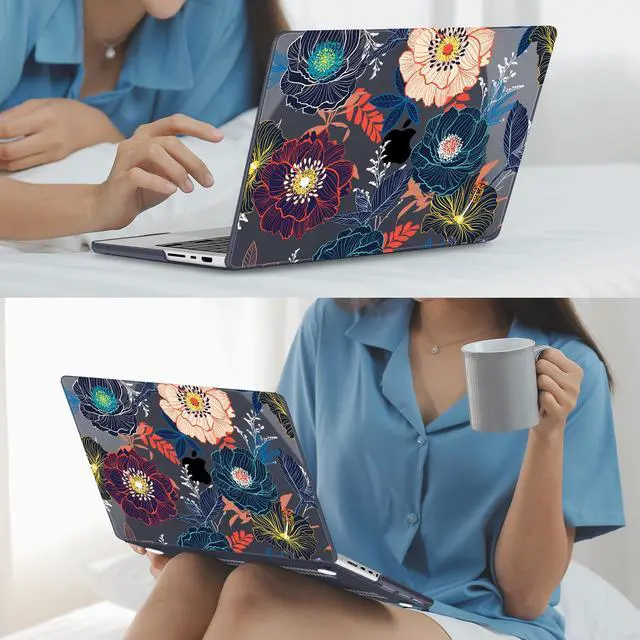 Alt view image 5 of 5 - Mektron Case for MacBook Pro 14 inch 2024 2023 2021 Model M4 A3112 A3401 A3185 M3 A2918 A2992 M2 A2779 M1 A2442 Pro/Max, Plastic Hard Shell Case Cover for MacBook Pro 14" with Touch ID, Dahlia Flowers