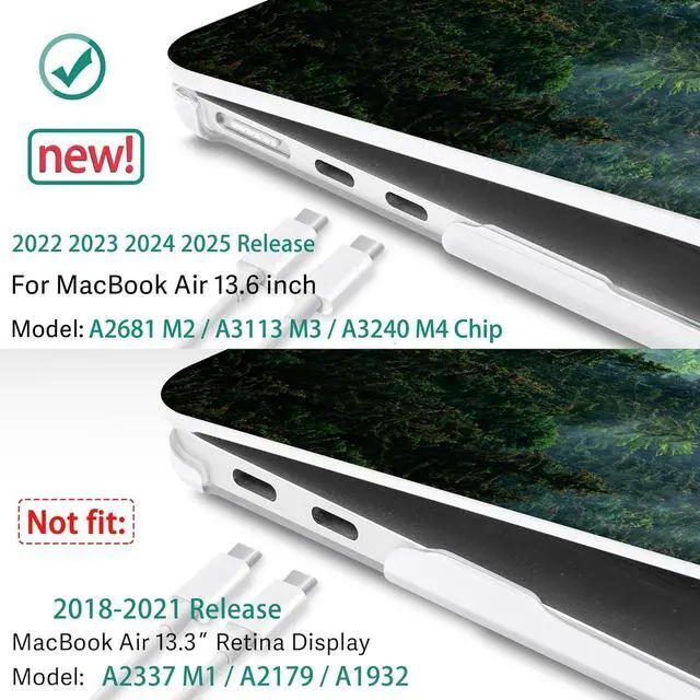 Alt view image 3 of 5 - May Chen for M4 MacBook Air 13.6 Inch Case 2025 2024 2023 2022 Release Models: A3240 A3113 M3 A2681 M2, Plastic Hard Shell Case for MacBook Air 13.6" with Retina Display Fits Touch ID, Forest