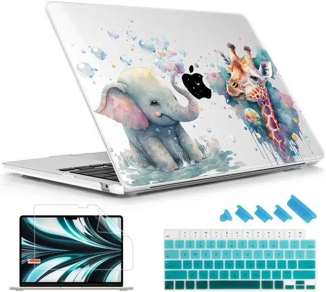 Main image of Lepeoac for MacBook Air 13.6 inch Case M4 M3 M2 2025 2024-2022 Release Model A3240 A3113 A2681, Sturdy Plastic Hard Shell Case for MacBook Air M2 13 inch with Touch ID, Elephant & Giraffe