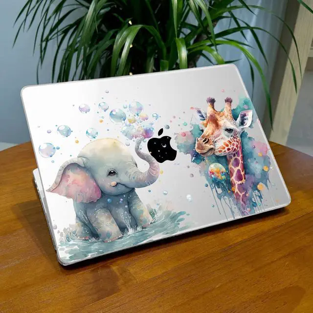 Alt view image 3 of 5 - Lepeoac for MacBook Air 13.6 inch Case M4 M3 M2 2025 2024-2022 Release Model A3240 A3113 A2681, Sturdy Plastic Hard Shell Case for MacBook Air M2 13 inch with Touch ID, Elephant & Giraffe