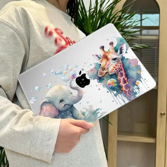 Alt view image 4 of 5 - Lepeoac for MacBook Air 13.6 inch Case M4 M3 M2 2025 2024-2022 Release Model A3240 A3113 A2681, Sturdy Plastic Hard Shell Case for MacBook Air M2 13 inch with Touch ID, Elephant & Giraffe