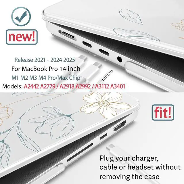 Alt view image 3 of 5 - May Chen Case for M4 MacBook Pro 14 inch Case A3112 A3401 Max A3185, M3 A2918 A2992, M2 A2779 M1 A2442, 2024 2023 2022 2021 Release, Plastic Hard Shell with Keyboard Cover, Floral