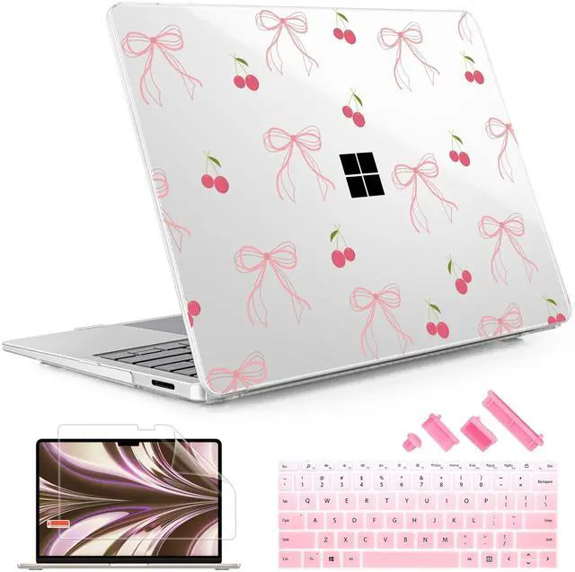 Main image of May Chen Case ONLY Compatible for 2024+ 13.8" Microsoft Surface Laptop 7 Windows PC with ARM CPU and AI-Powered Copilot+, Plastic Hard Shell Case with Keyboard Cover, Cherry & Bow