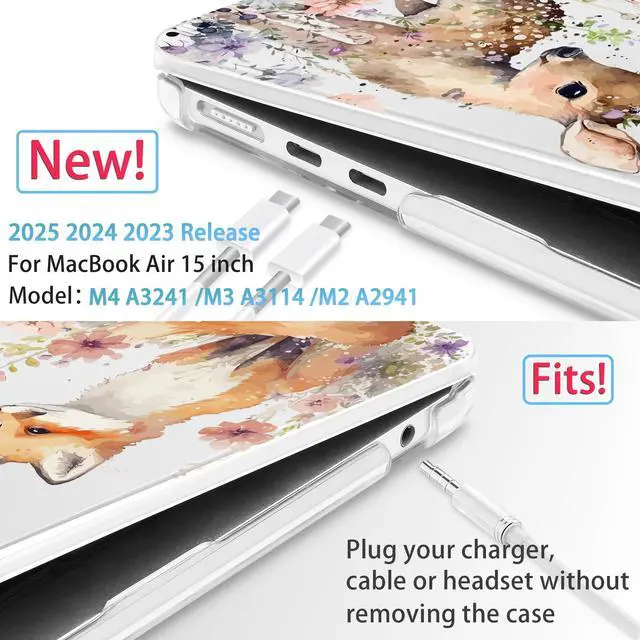 Alt view image 2 of 5 - Mektron Designed for 2025/2024/2023 MacBook Air 15 INCH M4 A3241 /M3 A3114 /M2 A2941 Case, Printed Plastic Hard Shell Cover with 15.3" Liquid Retina Display Touch ID, Fox and Deer