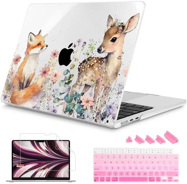 Main image of Mektron Designed for 2025/2024/2023 MacBook Air 15 INCH M4 A3241 /M3 A3114 /M2 A2941 Case, Printed Plastic Hard Shell Cover with 15.3" Liquid Retina Display Touch ID, Fox and Deer