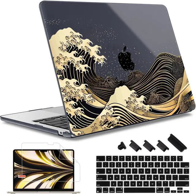 Main image of May Chen for M4 MacBook Air 13.6 Inch Case 2025 2024 2023 2022 Release Models: A3240 A3113 M3 A2681 M2, Plastic Hard Shell Case for MacBook Air 13.6" with Retina Display Fits Touch ID, Black Sea Wave