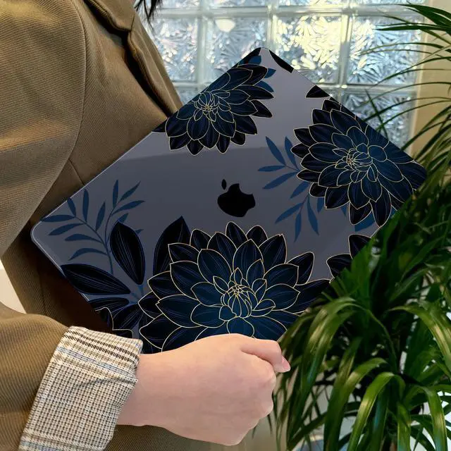 Alt view image 4 of 5 - Lepeoac Case for MacBook Pro 13 inch with/Without Touch Bar (2016-2022, M2 A2338 M1 A2289 A2251 A2159 A1989 A1706 A1708), Hard Shell + Keyboard Cover + Dust Plug, Flower Dahlia