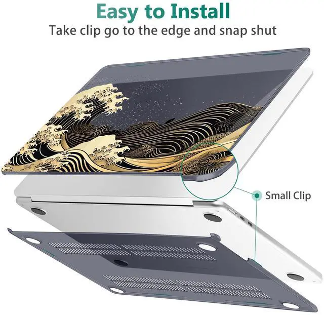 Alt view image 5 of 5 - May Chen for M4 MacBook Air 13.6 Inch Case 2025 2024 2023 2022 Release Models: A3240 A3113 M3 A2681 M2, Plastic Hard Shell Case for MacBook Air 13.6" with Retina Display Fits Touch ID, Black Sea Wave