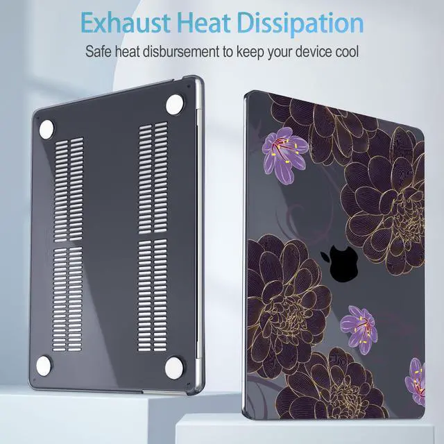 Alt view image 3 of 5 - Mektron Designed for 2025/2024/2023 MacBook Air 15 INCH M4 A3241 /M3 A3114 /M2 A2941 Case, Printed Plastic Hard Shell Cover with 15.3" Liquid Retina Display Touch ID, Golden Dahlia Flowers