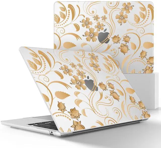 Main image of May Chen for MacBook Air M4 M3 M2 13.6 inch Case 2025 2024 2023 2022 Release, Models: A3240 A3113 A2681, Flexible Plastic Case for M4 13.6" Laptop, Hard Shell with Keyboard Cover, Gold Seamless