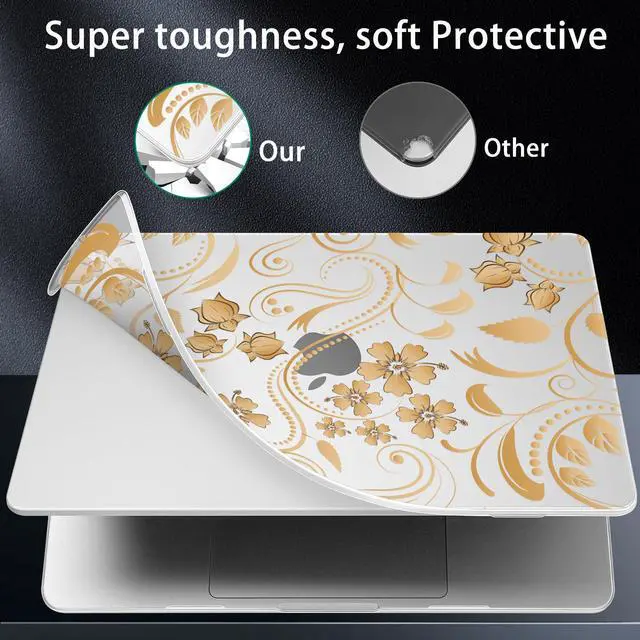 Alt view image 5 of 5 - May Chen for MacBook Air M4 M3 M2 13.6 inch Case 2025 2024 2023 2022 Release, Models: A3240 A3113 A2681, Flexible Plastic Case for M4 13.6" Laptop, Hard Shell with Keyboard Cover, Gold Seamless